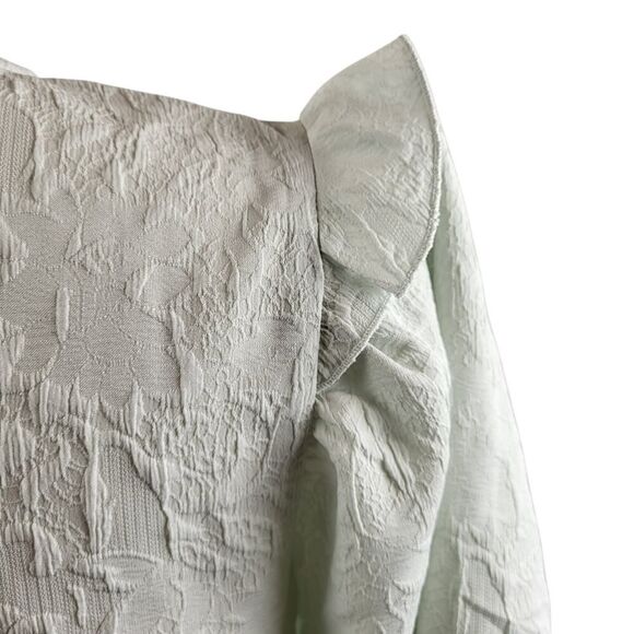 NEW Express X-Small Green Blouse Pullover Puff Sleeves Shoulder Ruffle Peplum - Picture 7 of 12